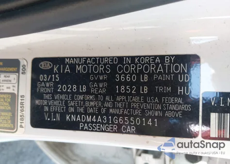 2016 Kia Rio Lx from USA, damaged, VIN KNADM4A31G6550141